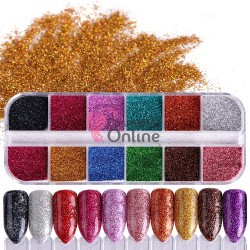 Decoratiuni pentru unghii DC034 din sclipici fin colorat cu Reflexii